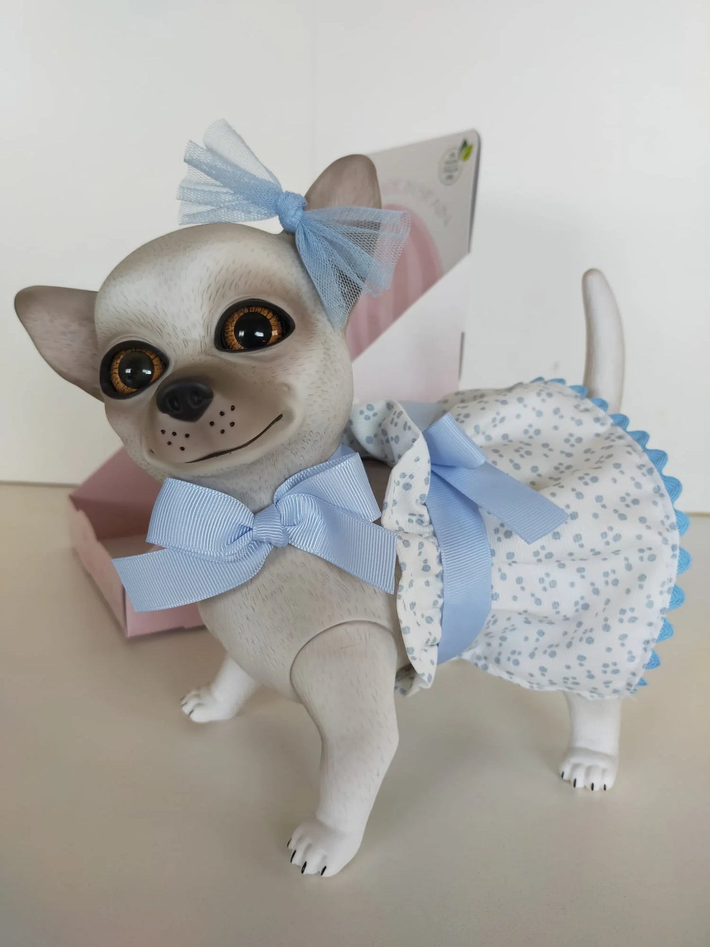 25cm Milo Reborn Chihuahua – Blue Floral Outfit