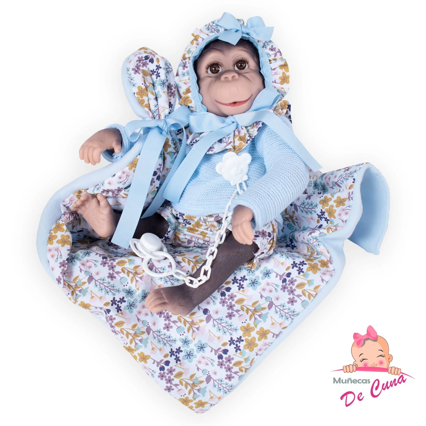 38cm Zoilo Reborn Monkey – Blue Floral Outfit