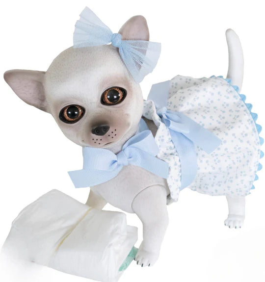 25cm Milo Reborn Chihuahua – Blue Floral Outfit