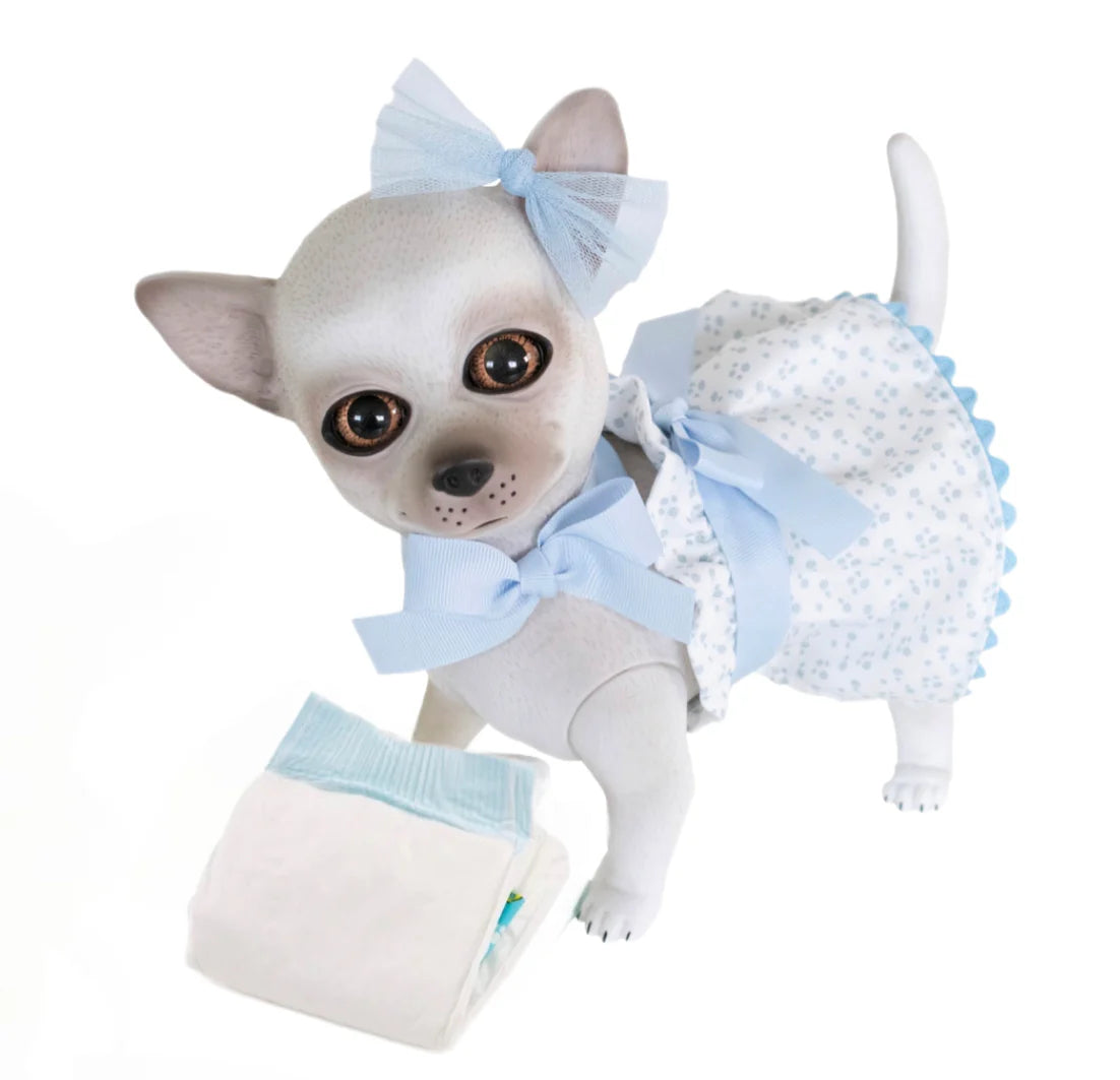 25cm Milo Reborn Chihuahua – Blue Floral Outfit