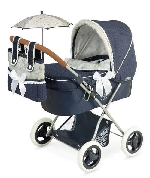 Luxury Folding Doll Pram with Parasol – Classic Navy by DeCuevas