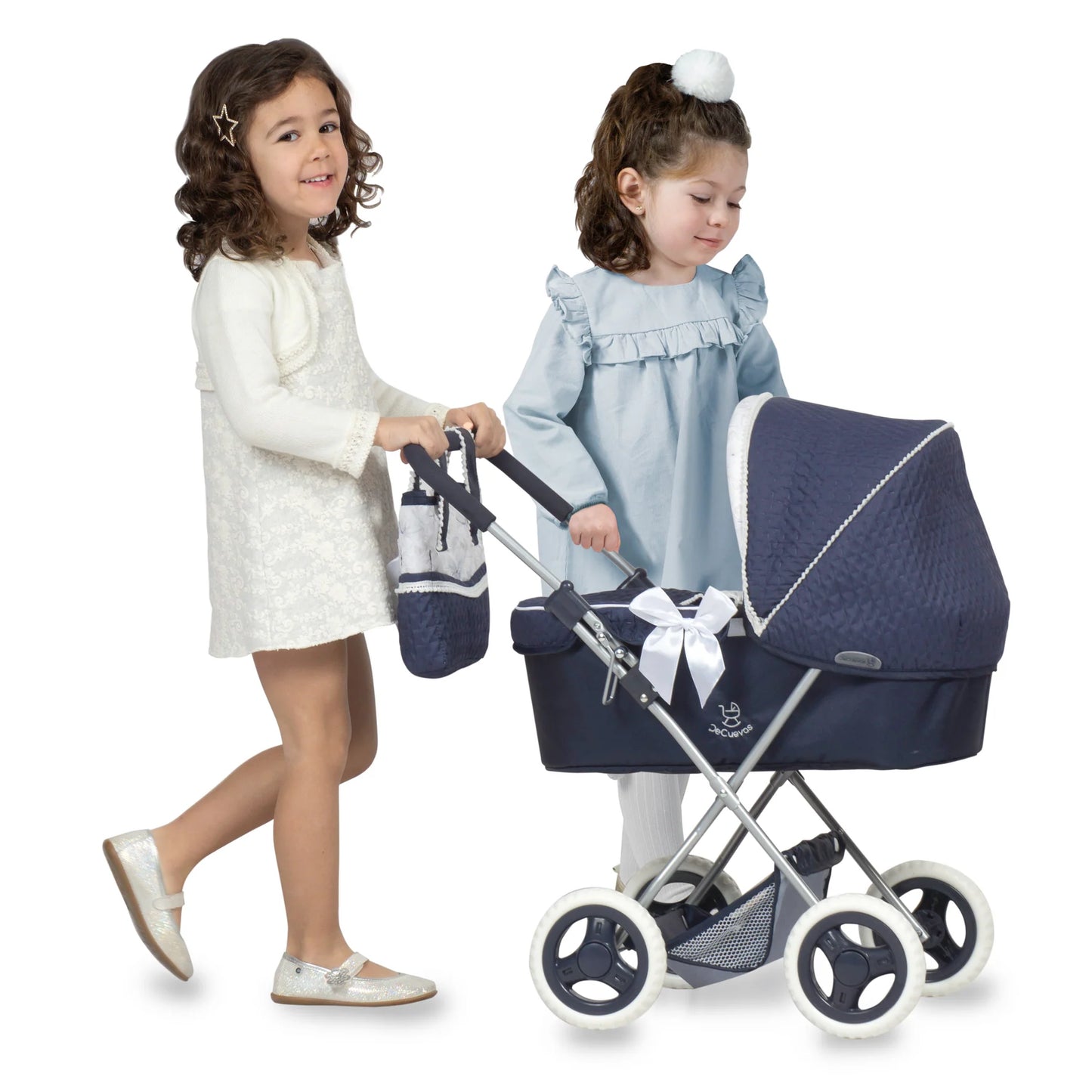 Luxury Folding Doll Pram with Parasol – Classic Navy by DeCuevas