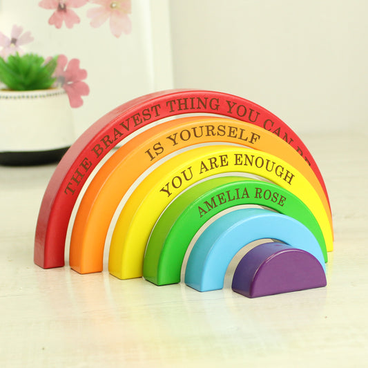 Personalised Wooden Rainbow Stacker – Colourful Keepsake Gift