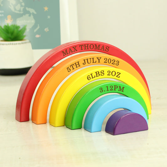 Personalised Wooden Rainbow Stacker – Colourful Keepsake Gift