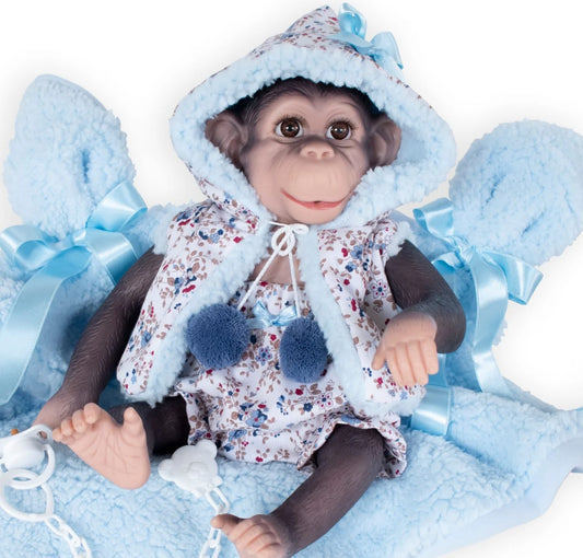 38cm Kuko Reborn Monkey in Blue Outfit