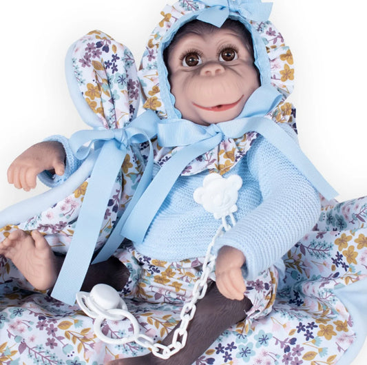 38cm Zoilo Reborn Monkey – Blue Floral Outfit