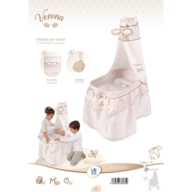 Luxury Doll Crib with Canopy – Verona Collection by DeCuevas