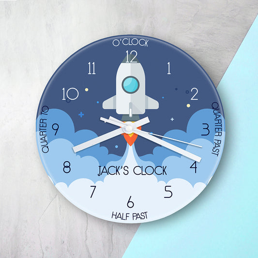 Personalised Kids Space Shuttle Glass Wall Clock