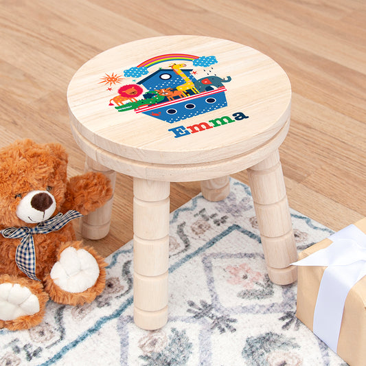 Personalised Wooden Kids Stool -  Noah's Ark Design