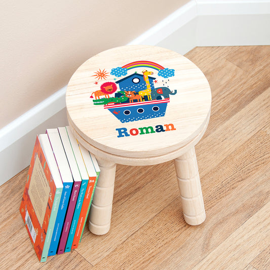 Personalised Wooden Kids Stool -  Noah's Ark Design